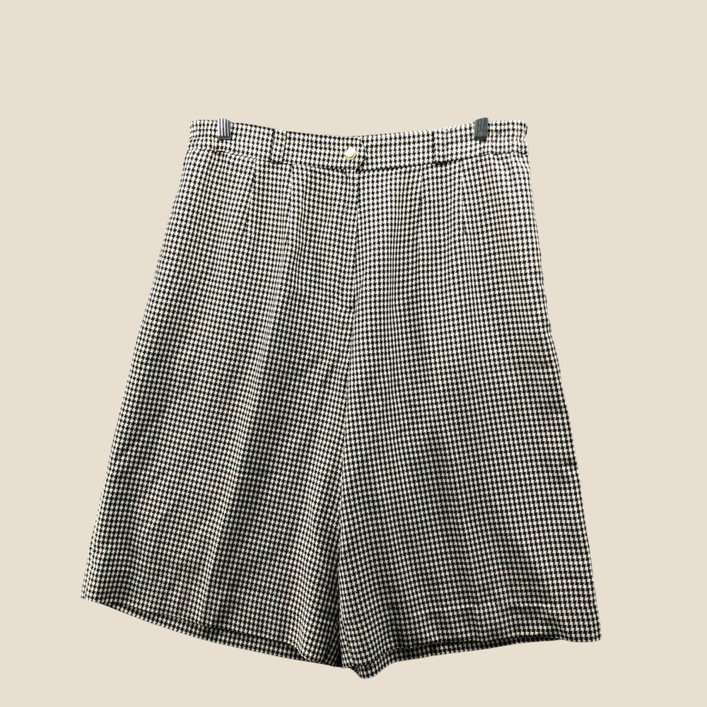 Vintage 90s Korean Houndstooth Shorts Elastic Waist Mens 34-36 Dark Academia